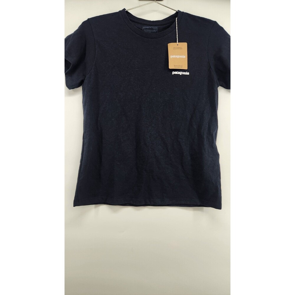 Patagonia Womens Small New Navy Logo Responsible Tee T-Shirt NWT Cotton Blend
